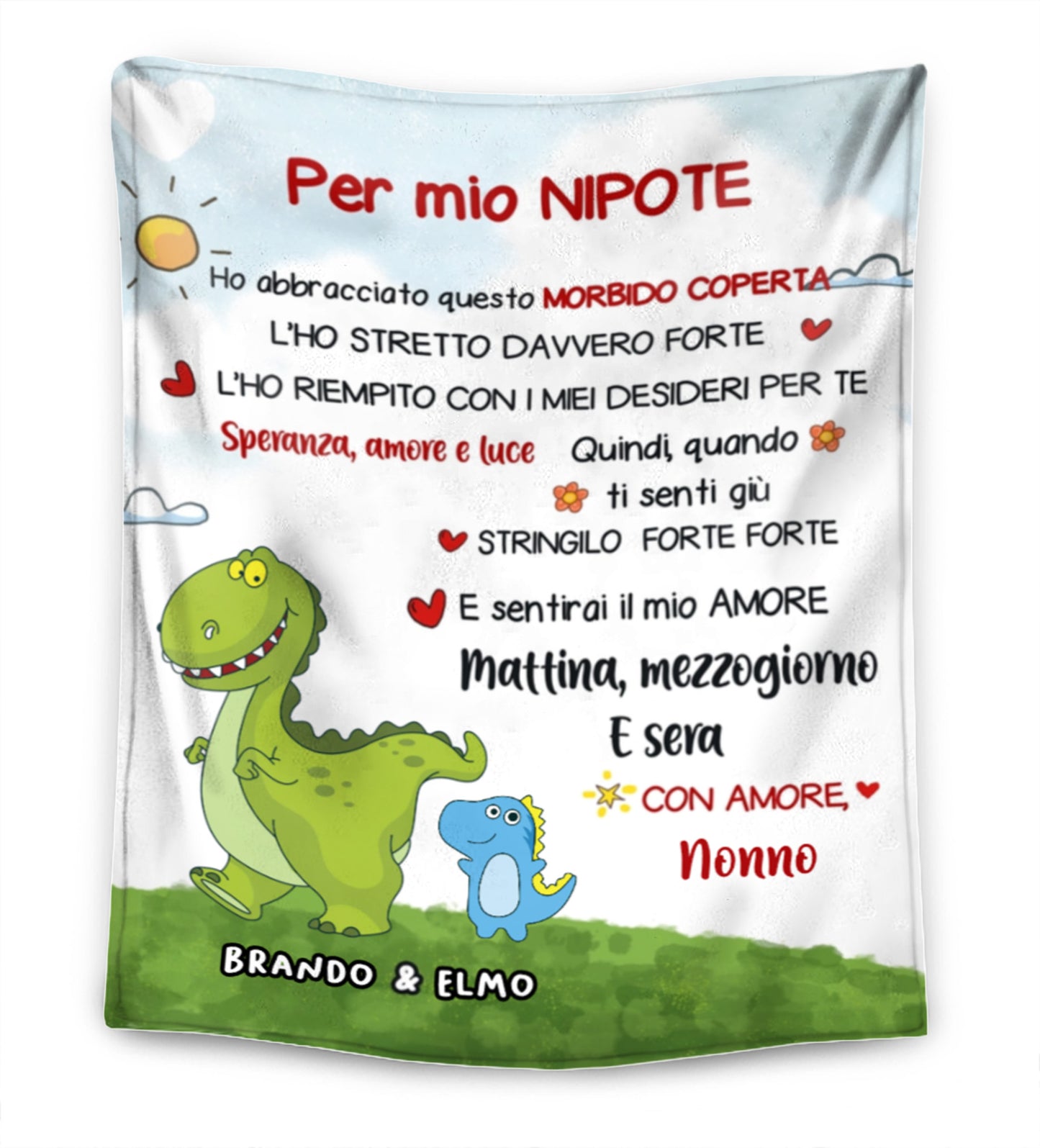 Per Mia Nipote/mio Nipote - Coperta Premium Personalizzata A Tema Dinosauro