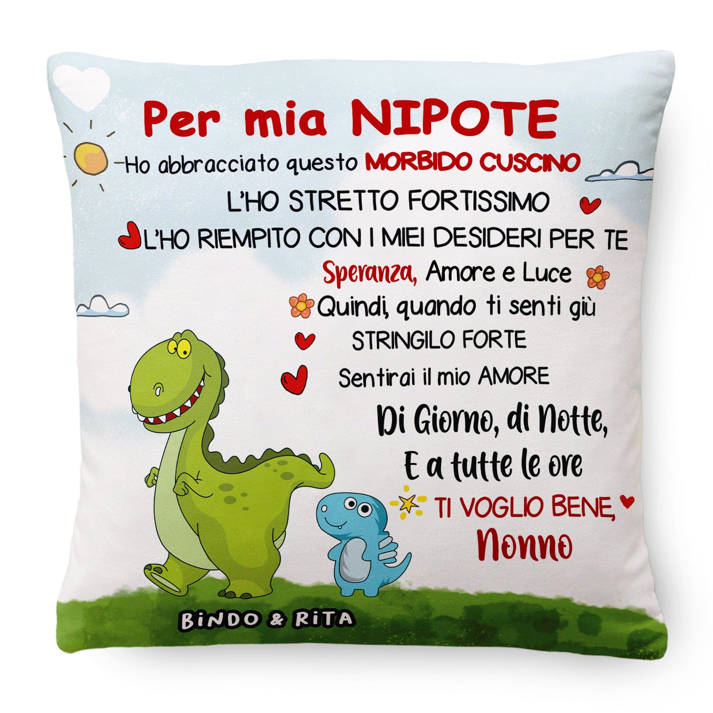 Per mia Nipote/mio Nipote - Cuscino Premium Personalizzato a Tema Dinosauro™
