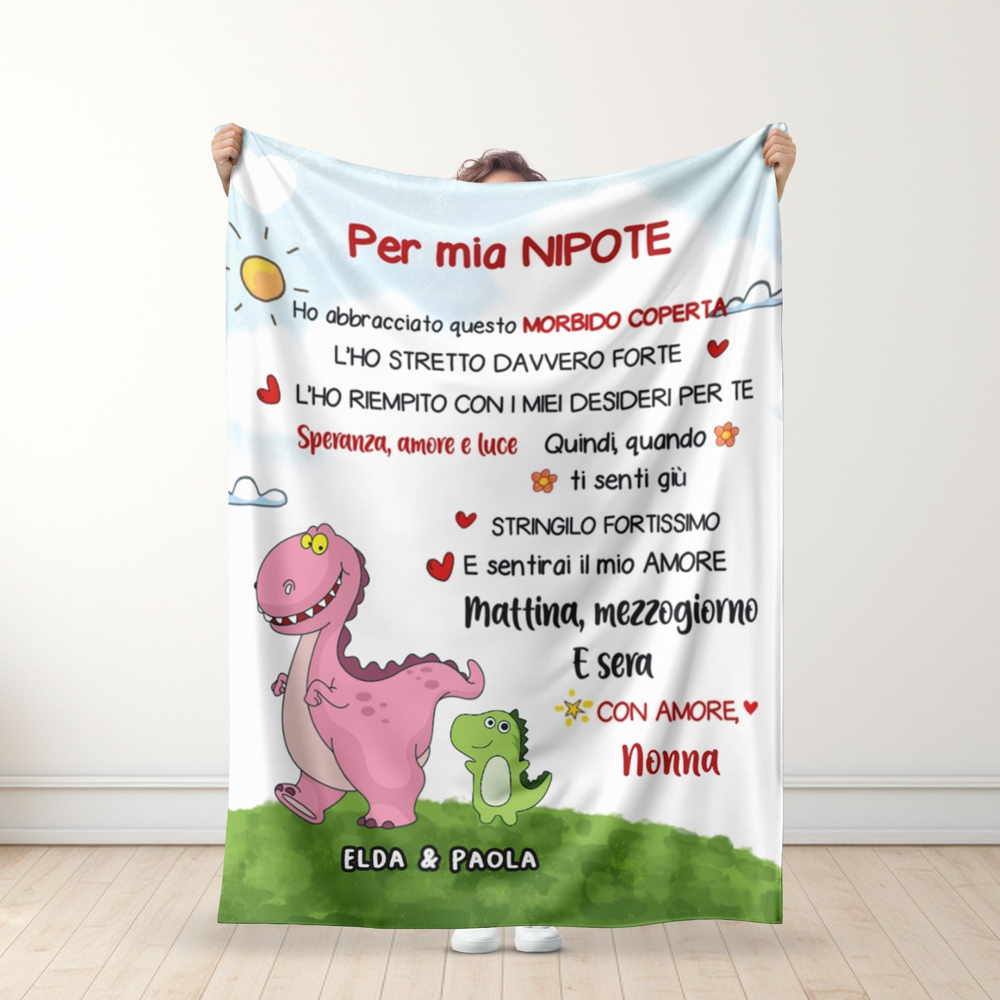 Per Mia Nipote/mio Nipote - Coperta Premium Personalizzata A Tema Dinosauro
