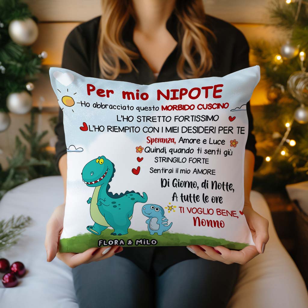 Per mia Nipote/mio Nipote - Cuscino Premium Personalizzato a Tema Dinosauro™