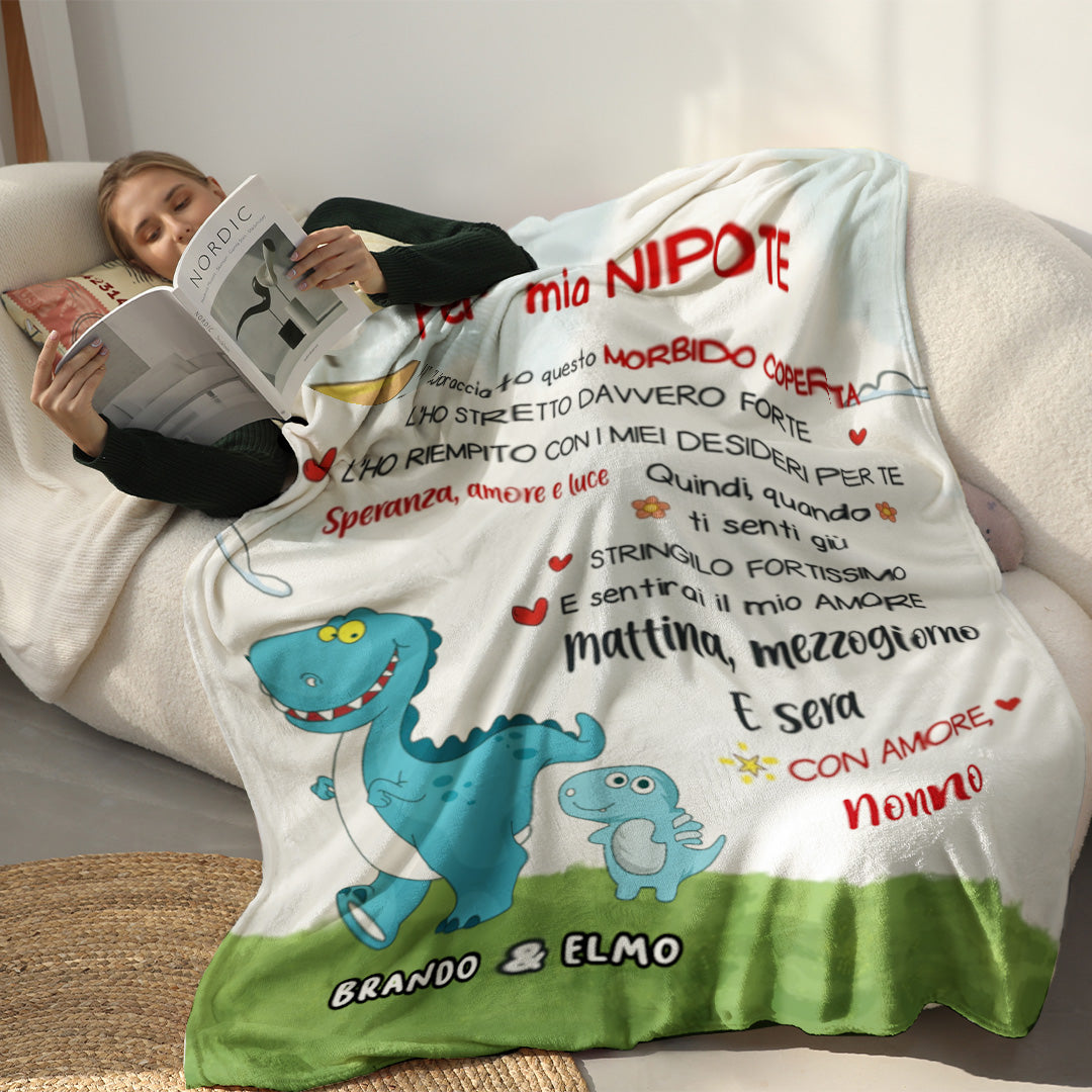 Per Mia Nipote/mio Nipote - Coperta Premium Personalizzata A Tema Dinosauro