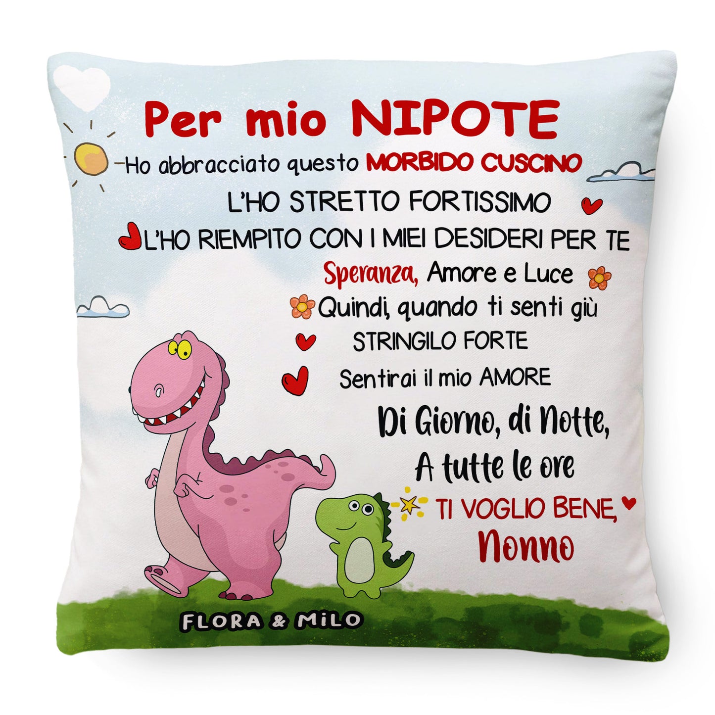 Per mia Nipote/mio Nipote - Cuscino Premium Personalizzato a Tema Dinosauro™