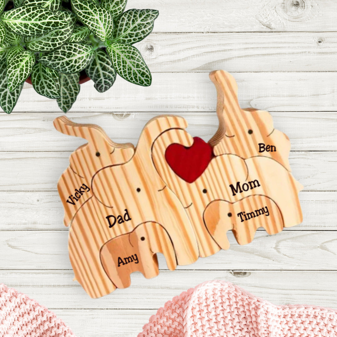 Puzzle Elefanti - Regalo Per La Famiglia - Puzzle Di Legno Personalizzato