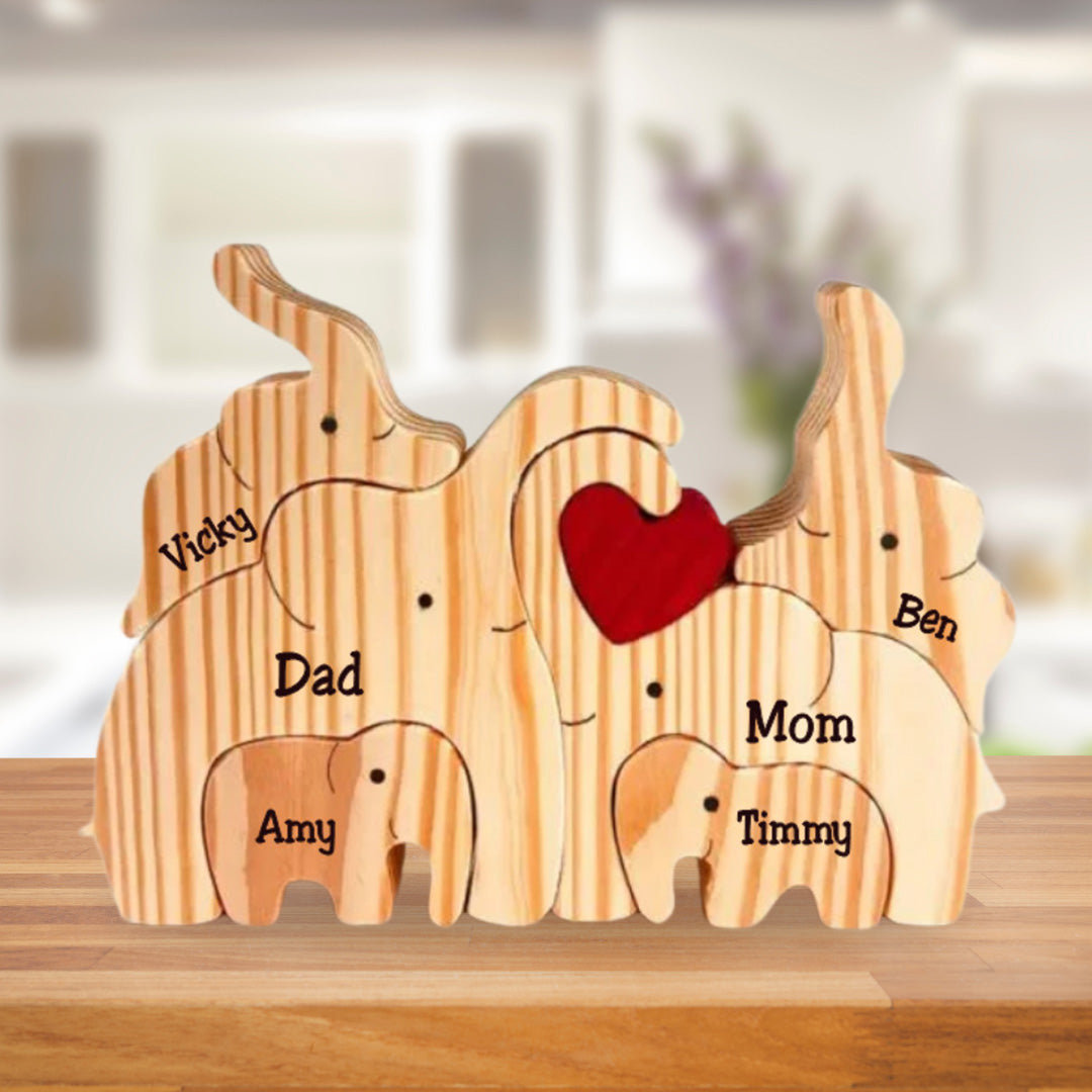 Puzzle Elefanti - Regalo Per La Famiglia - Puzzle Di Legno Personalizzato