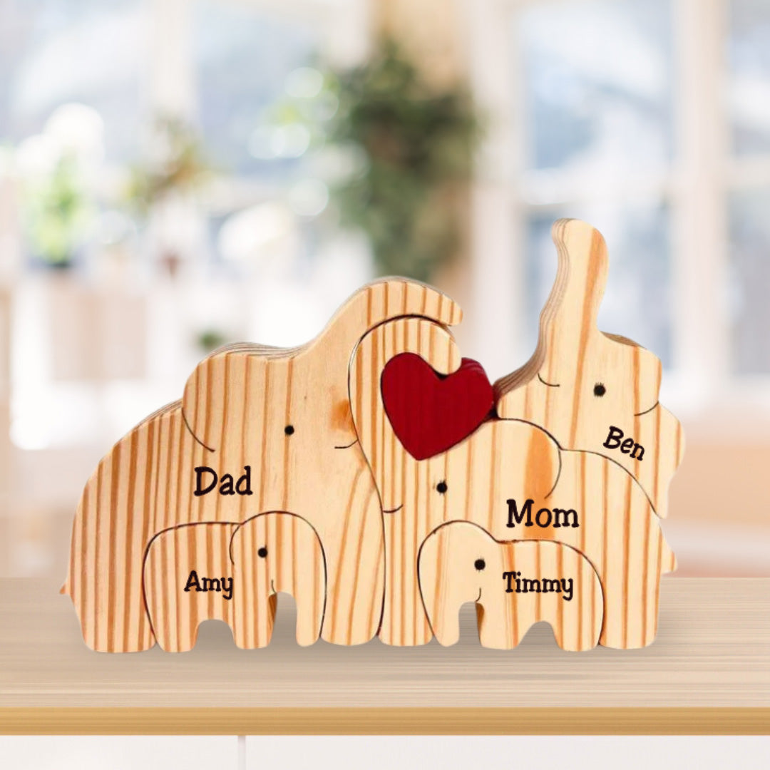Puzzle Elefanti - Regalo Per La Famiglia - Puzzle Di Legno Personalizzato