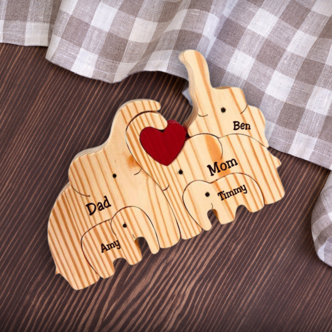 Puzzle Elefanti - Regalo Per La Famiglia - Puzzle Di Legno Personalizzato