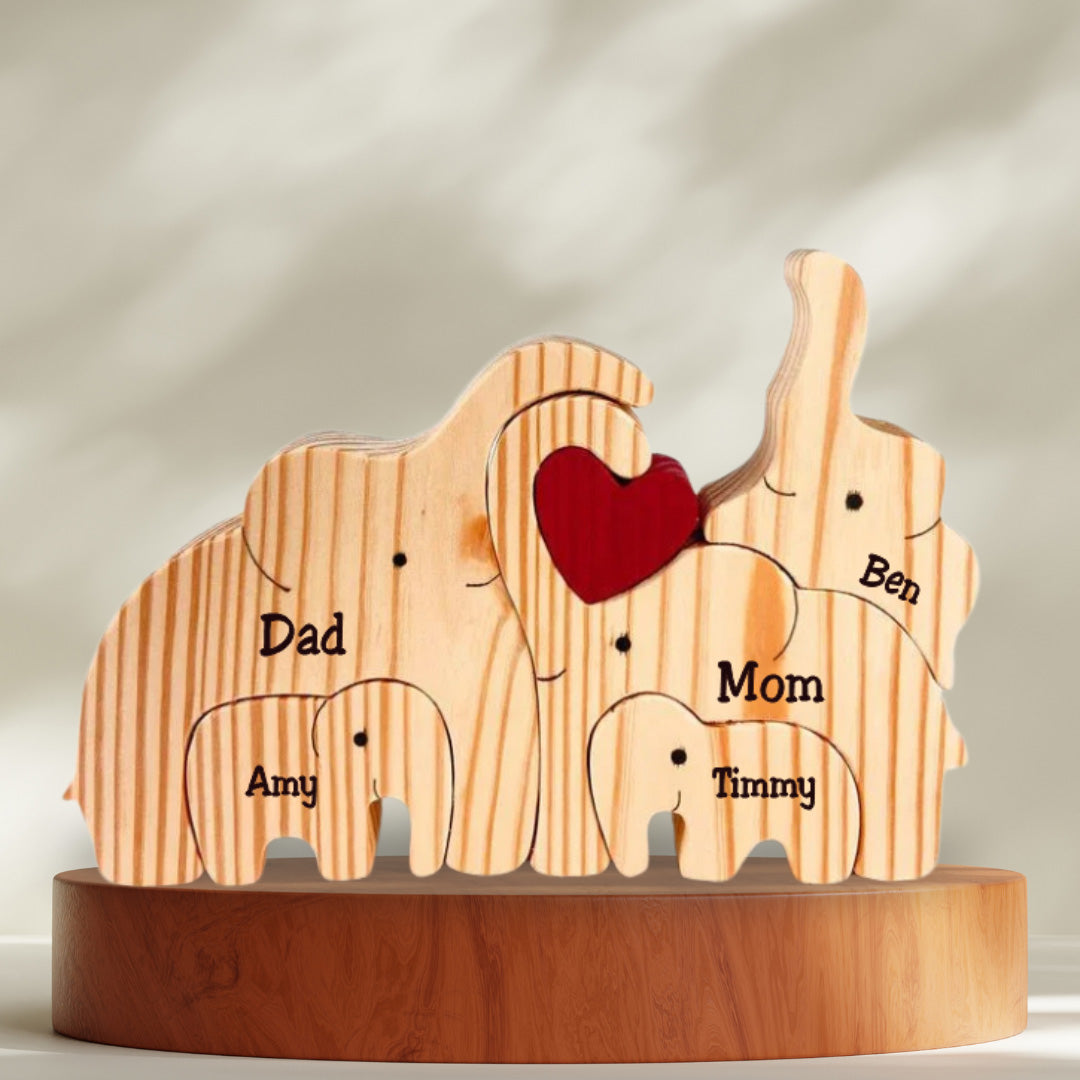 Puzzle Elefanti - Regalo Per La Famiglia - Puzzle Di Legno Personalizzato