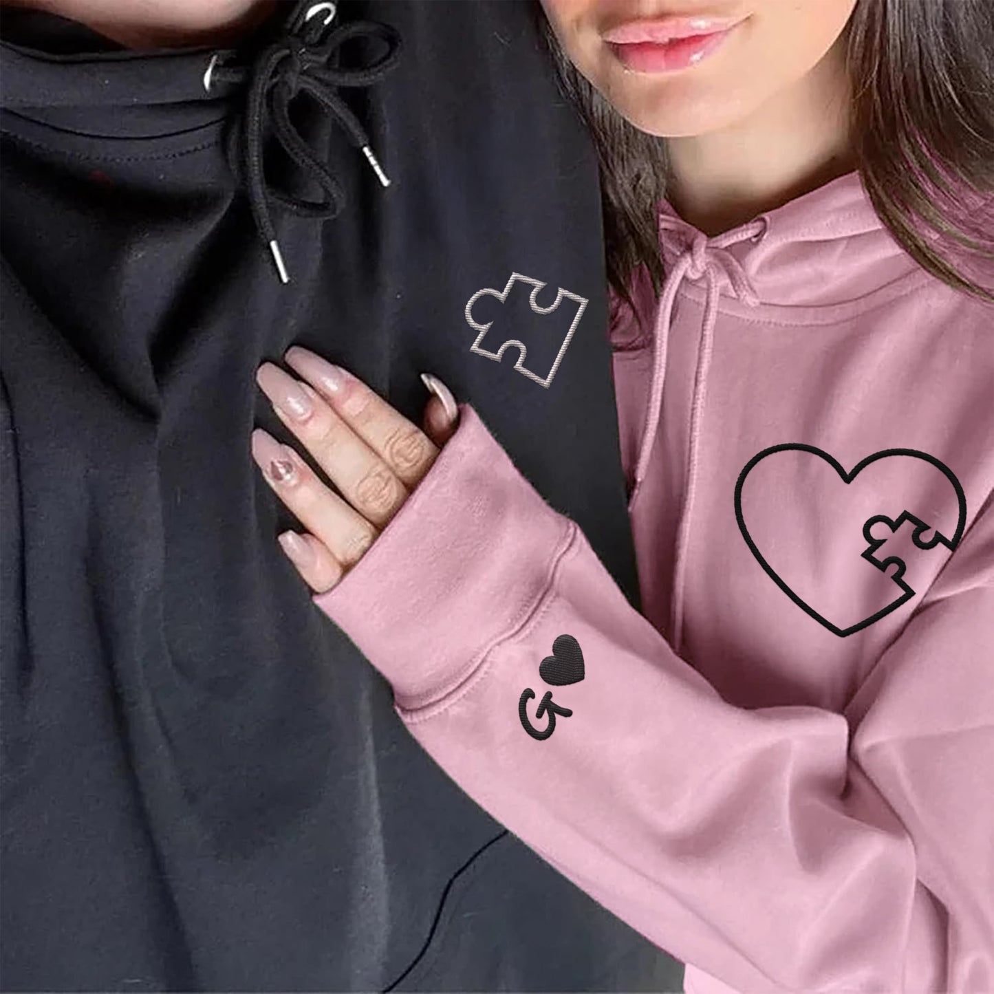 Felpe con Cappuccio Personalizzate con Ricamo Cuore Puzzle per Lui e Lei