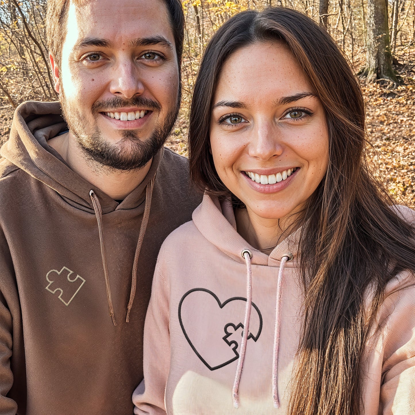 Felpe con Cappuccio Personalizzate con Ricamo Cuore Puzzle per Lui e Lei