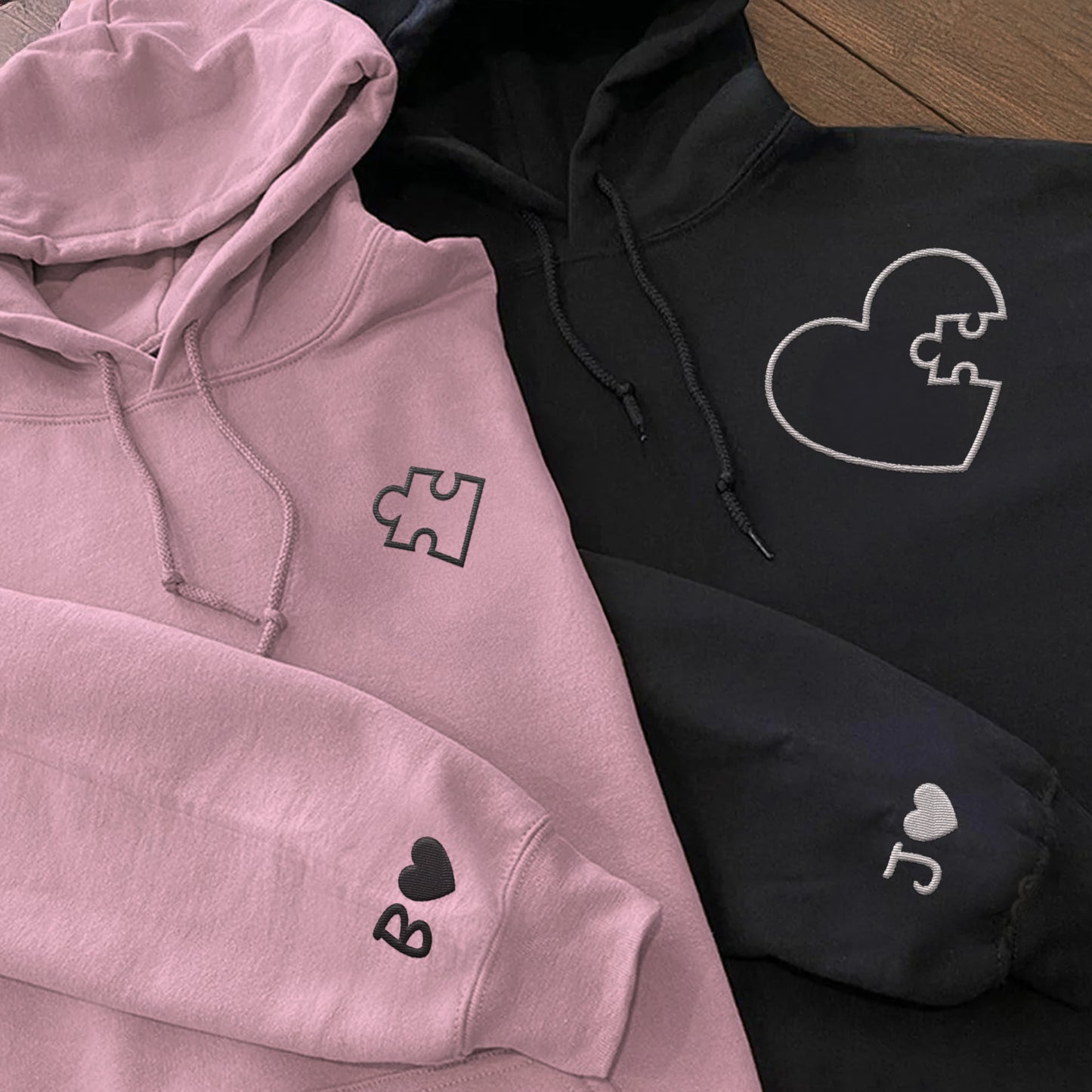 Felpe con Cappuccio Personalizzate con Ricamo Cuore Puzzle per Lui e Lei