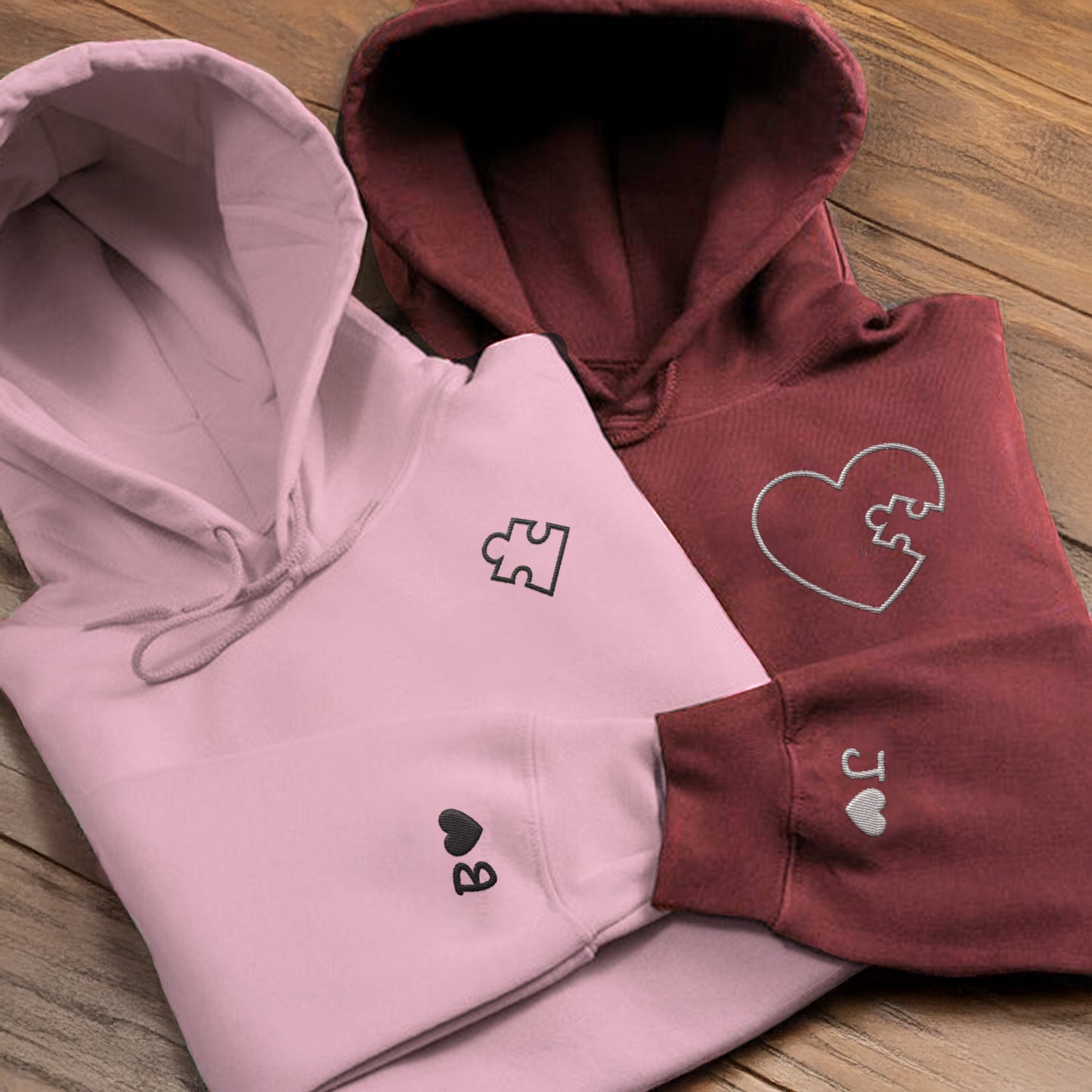 Felpe con Cappuccio Personalizzate con Ricamo Cuore Puzzle per Lui e Lei