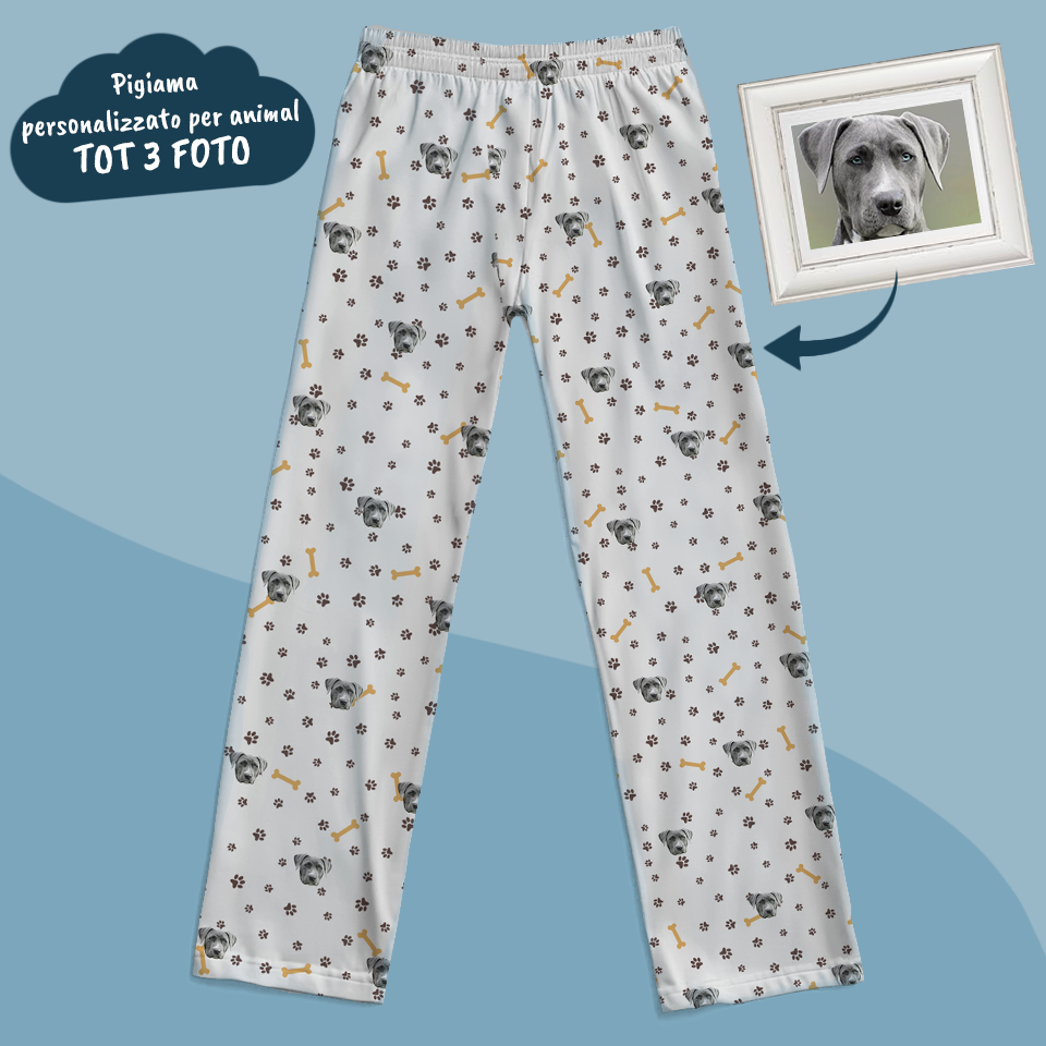 Solo pantaloni bianchi con impronte e ossi - Design personalizzato con animali domestici (per adulti e bambini)
